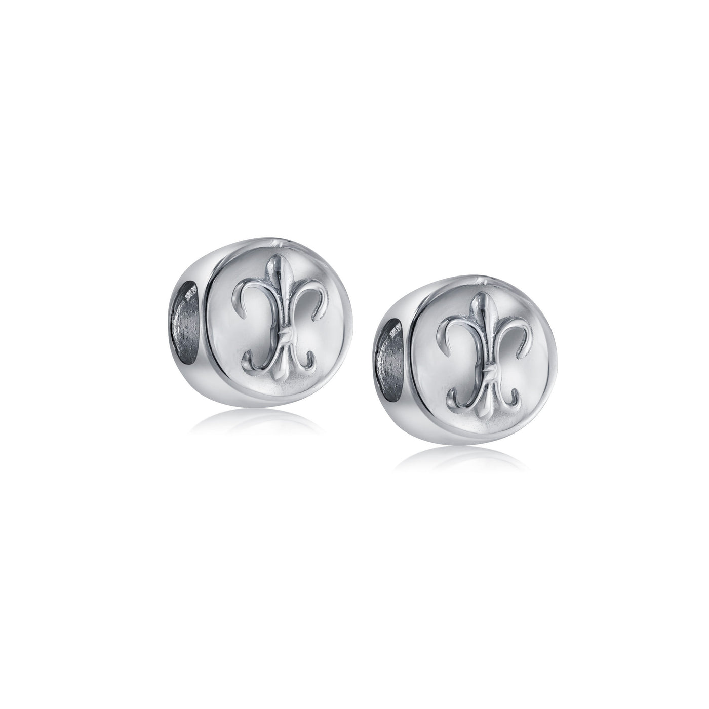 Set of 2 Symbolic Flower Ornate Fleur De Lis Charm Bead Sterling Silver