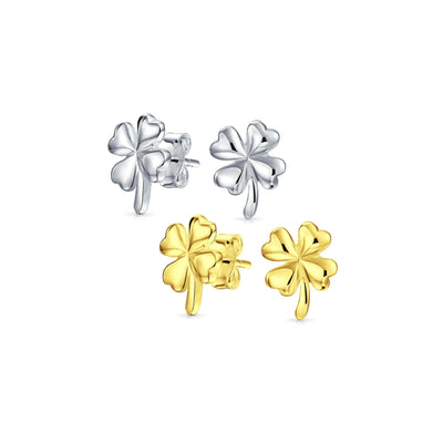 Set of 2 Irish Shamrock Stud Earrings Gold Plated Silver St. Patrick's Day Charm