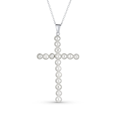 Bridal Religious White Pearl Infinity Cross Necklace Pendant Sterling Silver