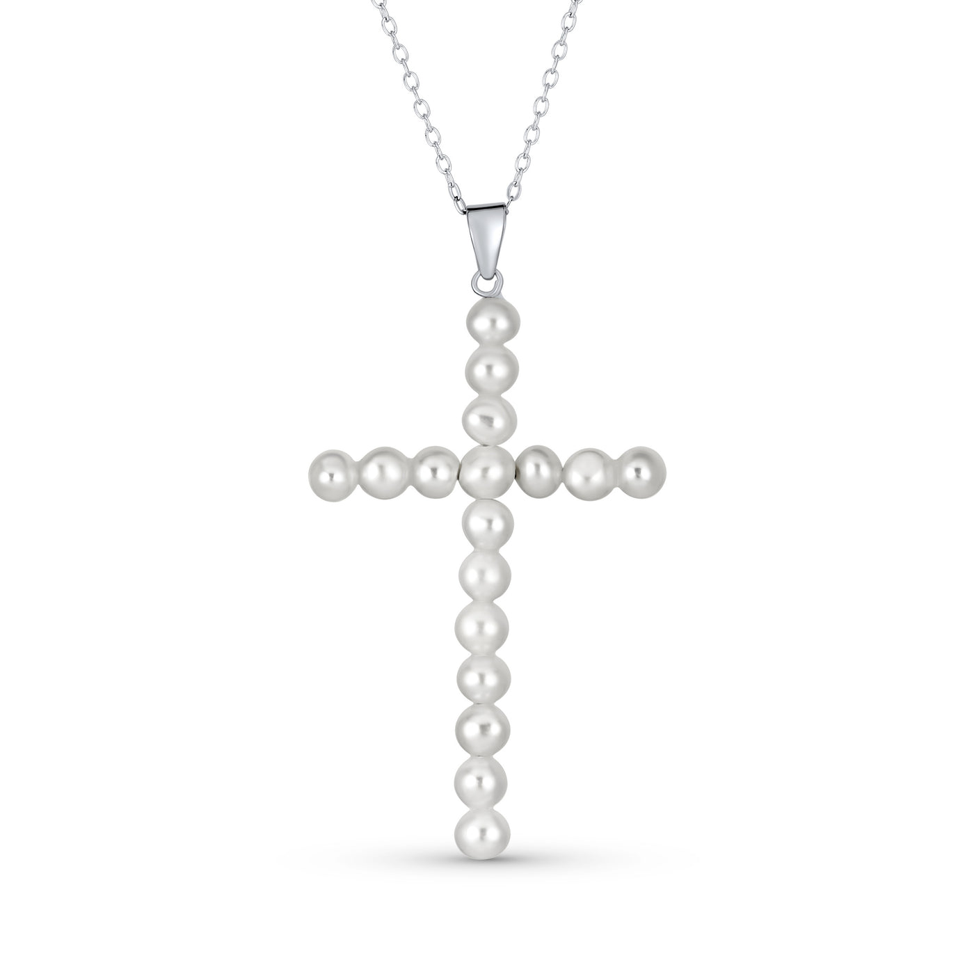 Bridal Religious White Pearl Infinity Cross Necklace Pendant Sterling Silver