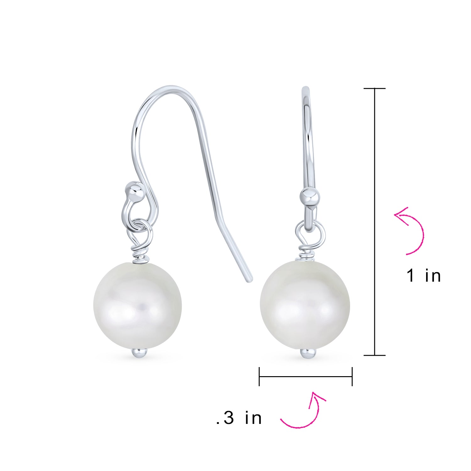 Sterling Silver Freshwater Cultured White Pink Grey Pearl Drop Ball Earrings Fish Hook (Set of 3)