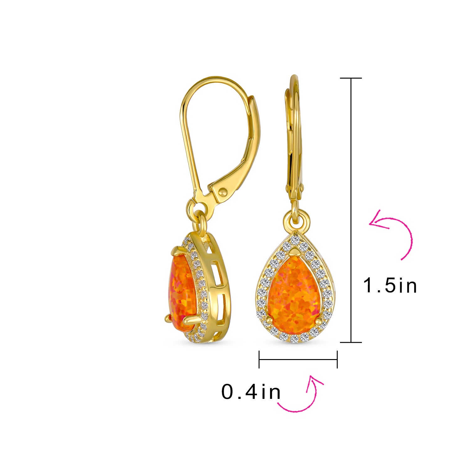 Bridal CZ Halo Solitaire Orange Opal Teardrop Pendant & Earrings Jewelry Set