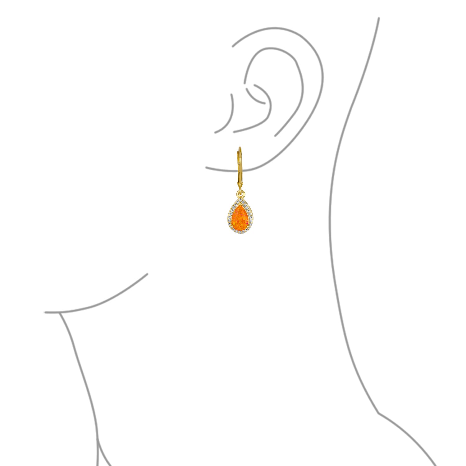 Bridal CZ Halo Solitaire Orange Opal Teardrop Pendant & Earrings Jewelry Set
