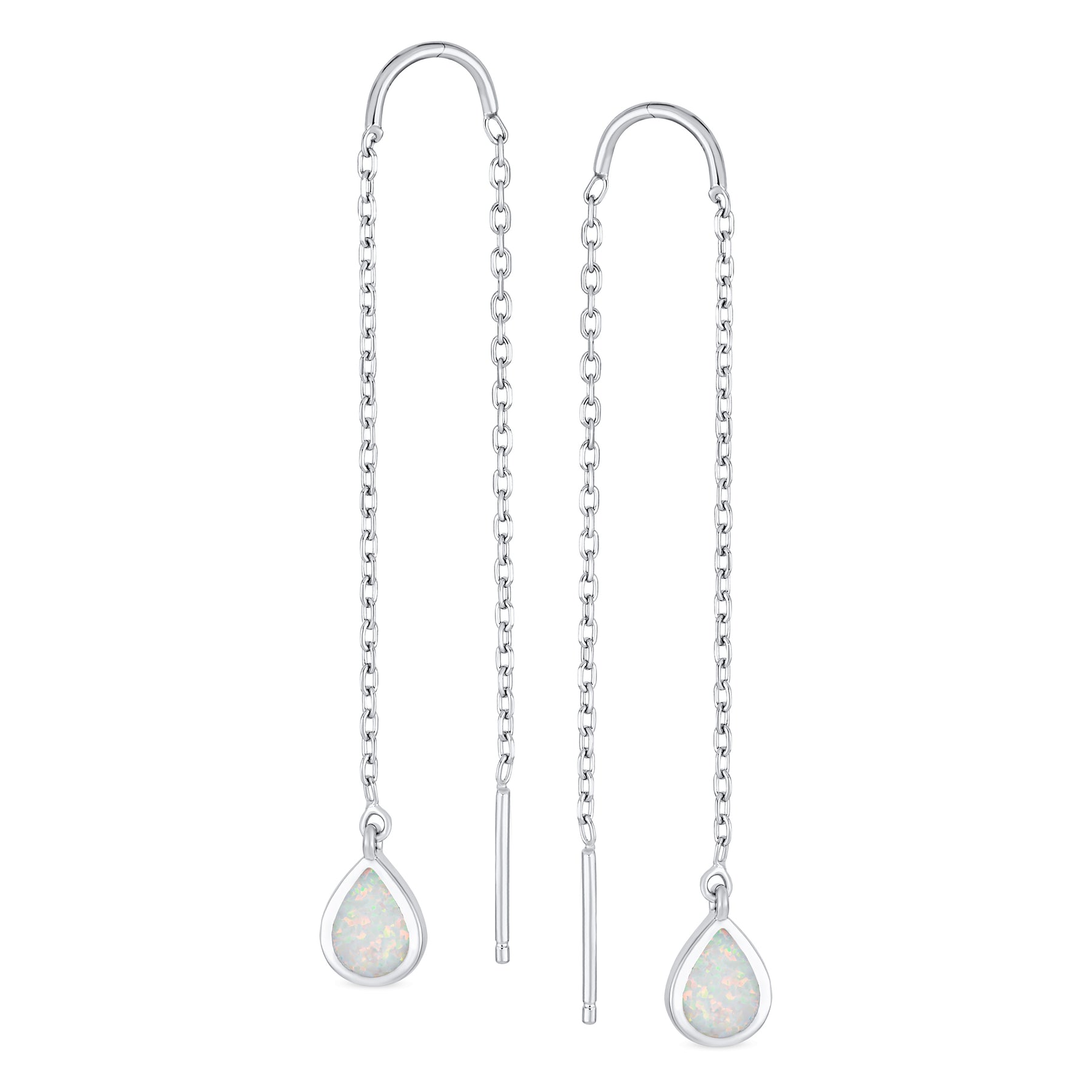 Pear Shaped Dangle Gemstone Earrings with Opal Inlay on Sterling Silver Chain