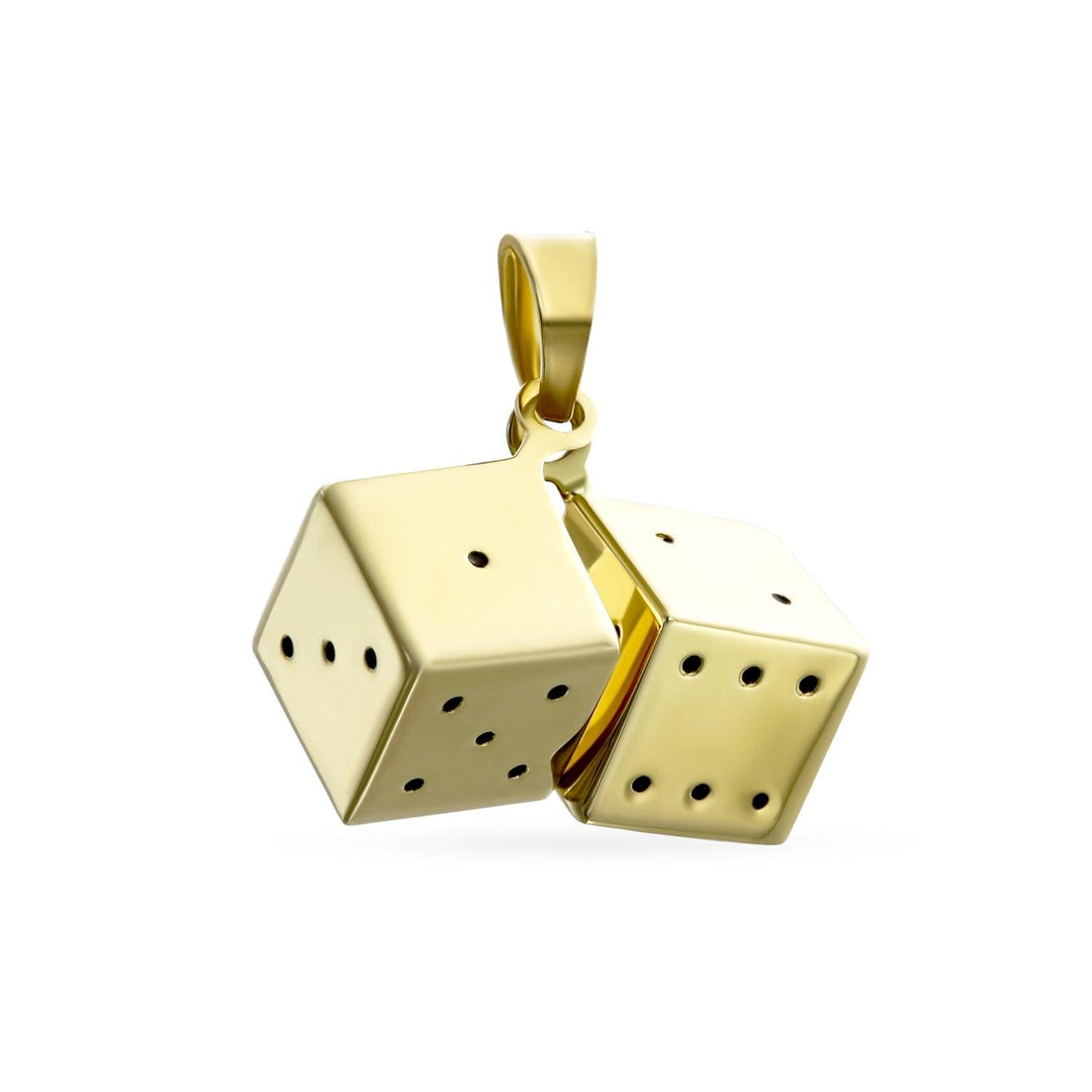 Real 14K Yellow Gold Las Vegas Casino Gambler Dice Pendant