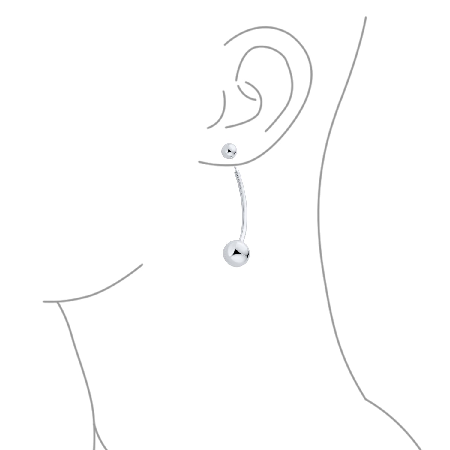 Modern Geometric Long Bar Double Bead Ball Drop Earrings .925 Sterling Silver
