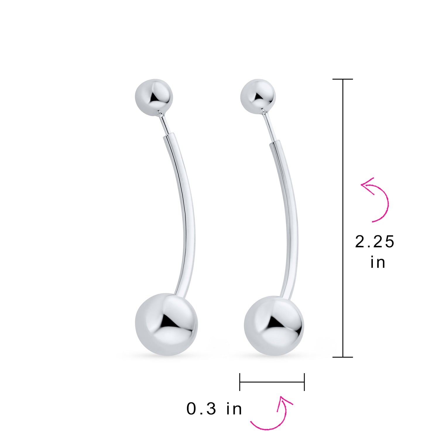 Modern Geometric Long Bar Double Bead Ball Drop Earrings .925 Sterling Silver