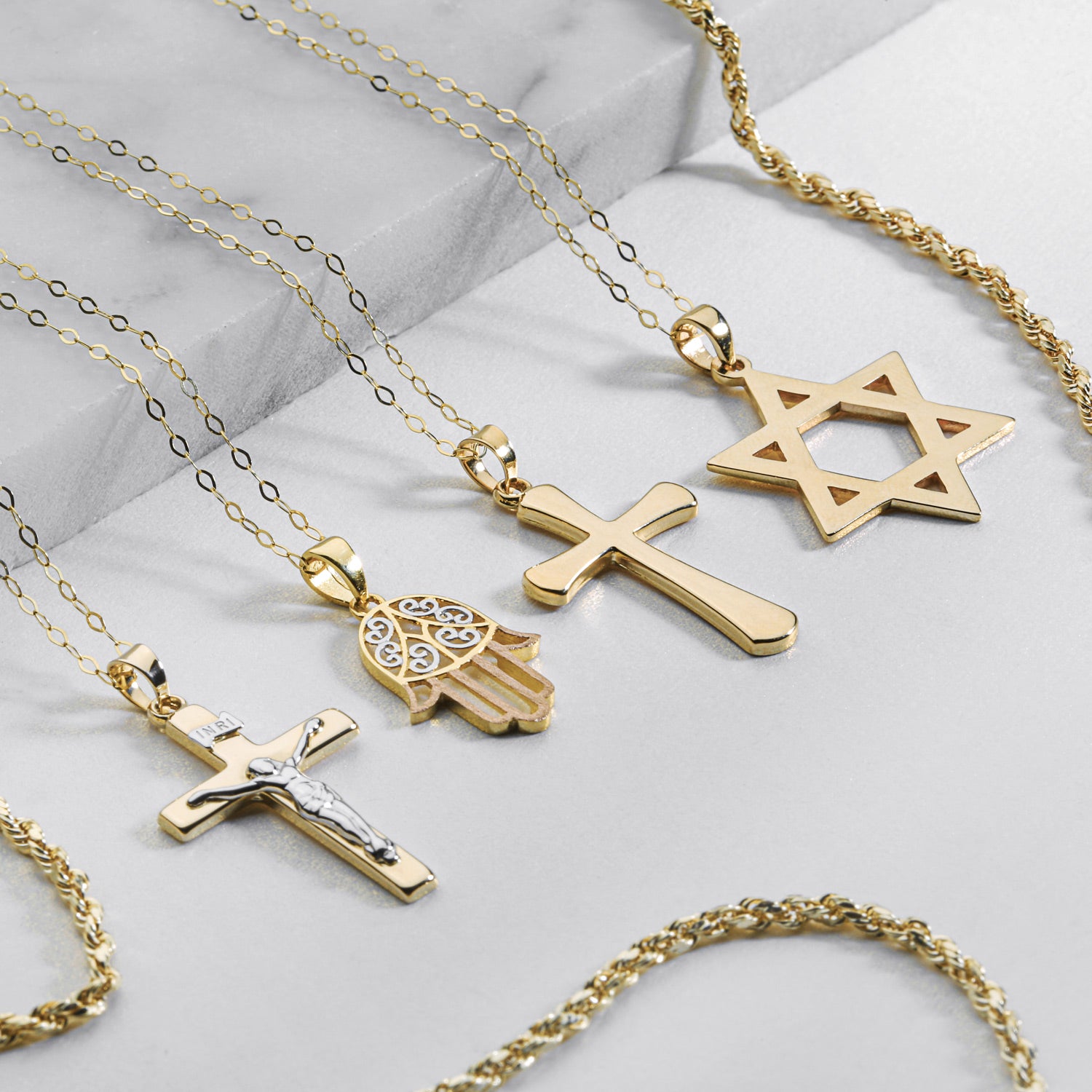 14K Yellow Gold Religious Jesus Inri Crucifix Cross Pendant Necklace