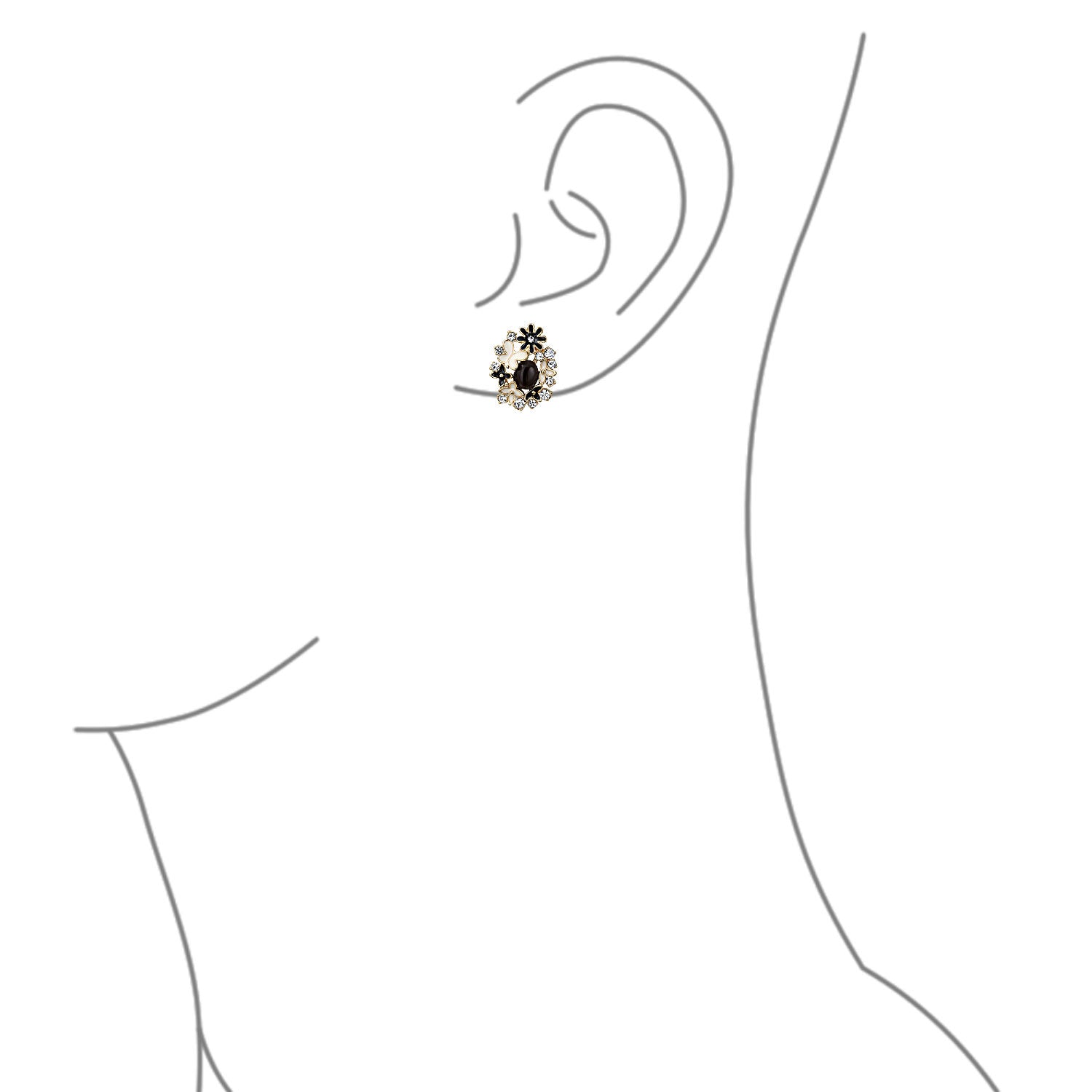 Pink Purple Black White Cats Eye Garden Butterflies Flower Clip On Earrings Gold Plated (Set of 2)