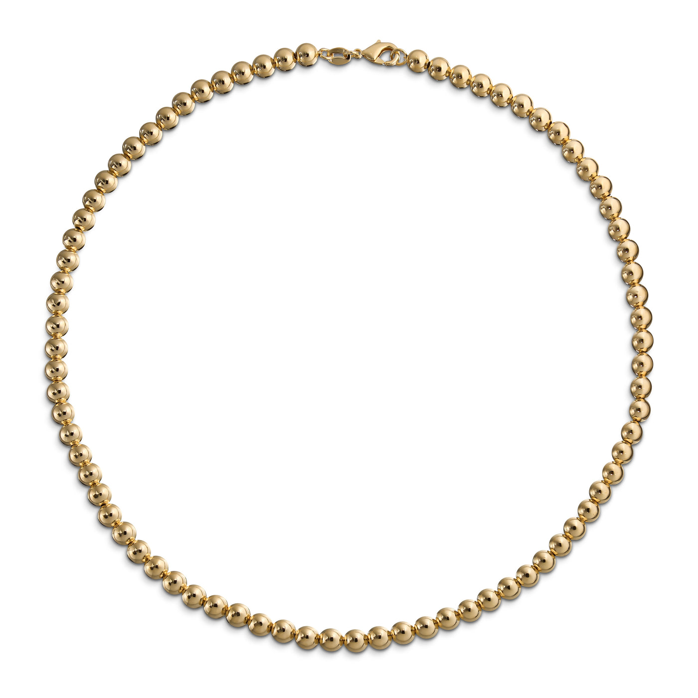 Classic Simple 6MM Round Bead Strand Necklace Polished Gold 16 Inch