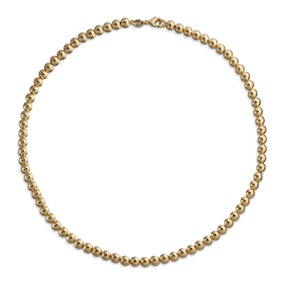 Classic Simple 6MM Round Bead Strand Necklace Polished Gold 16 Inch