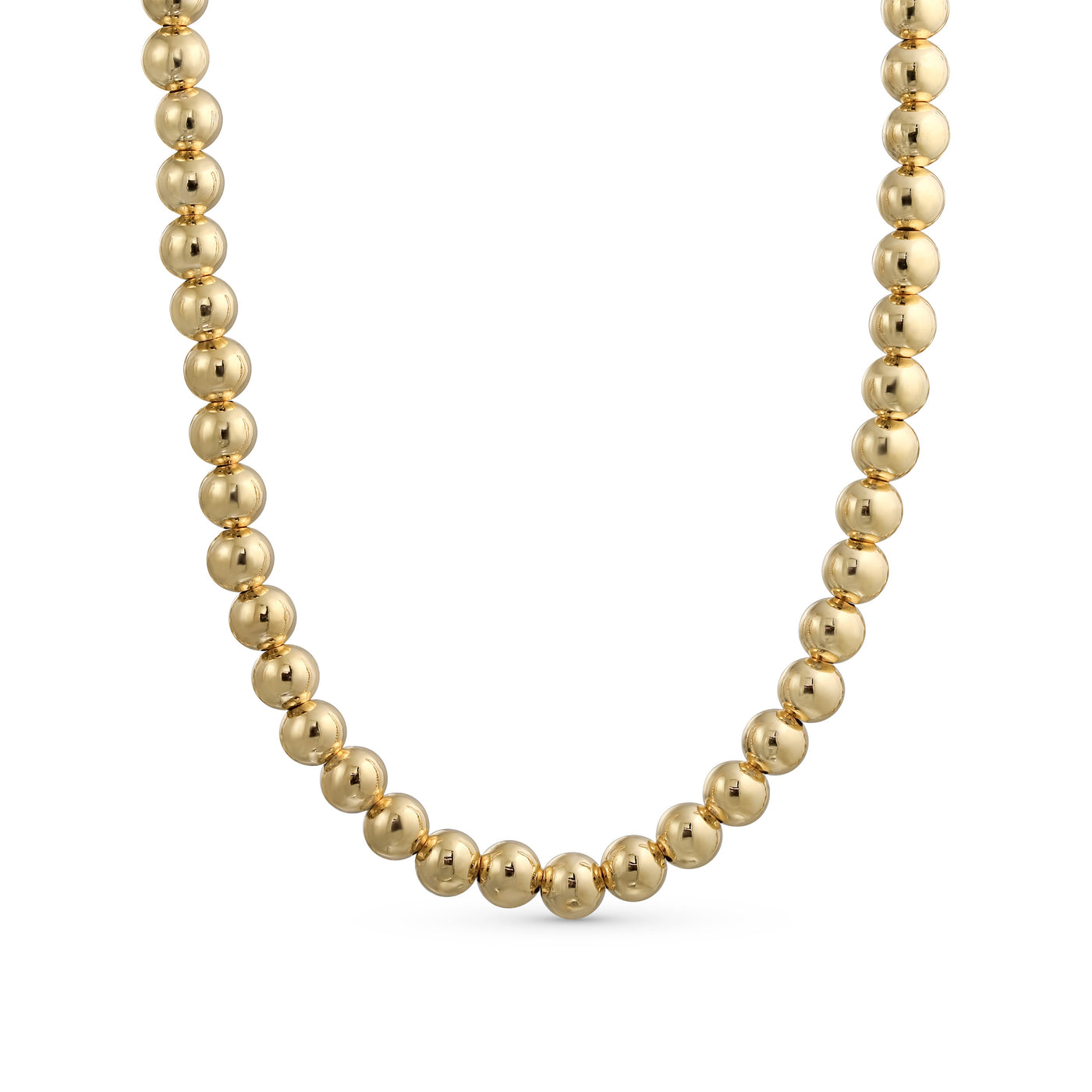 Classic Simple 6MM Round Bead Strand Necklace Polished Gold 16 Inch