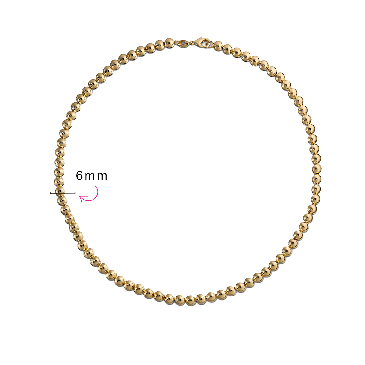 Classic Simple 6MM Round Bead Strand Necklace Polished Gold 16 Inch