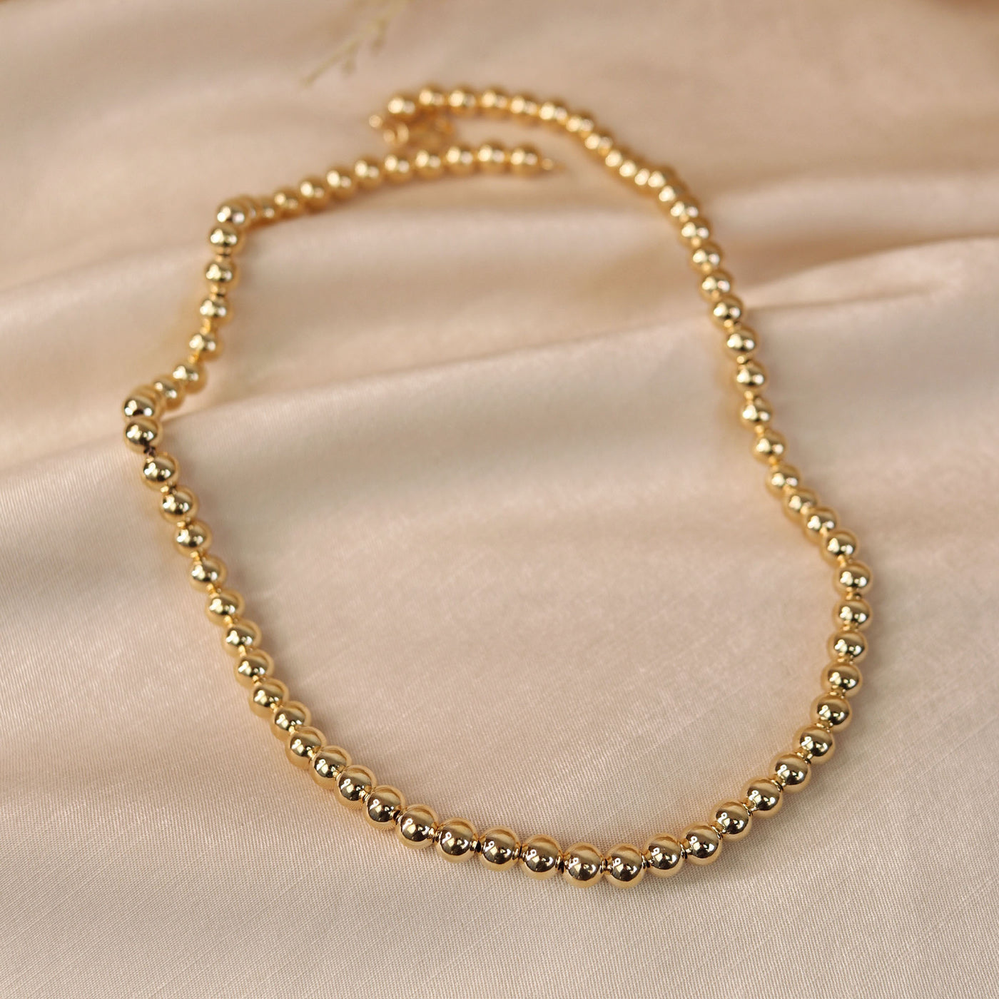 Classic Simple 6MM Round Bead Strand Necklace Polished Gold 16 Inch