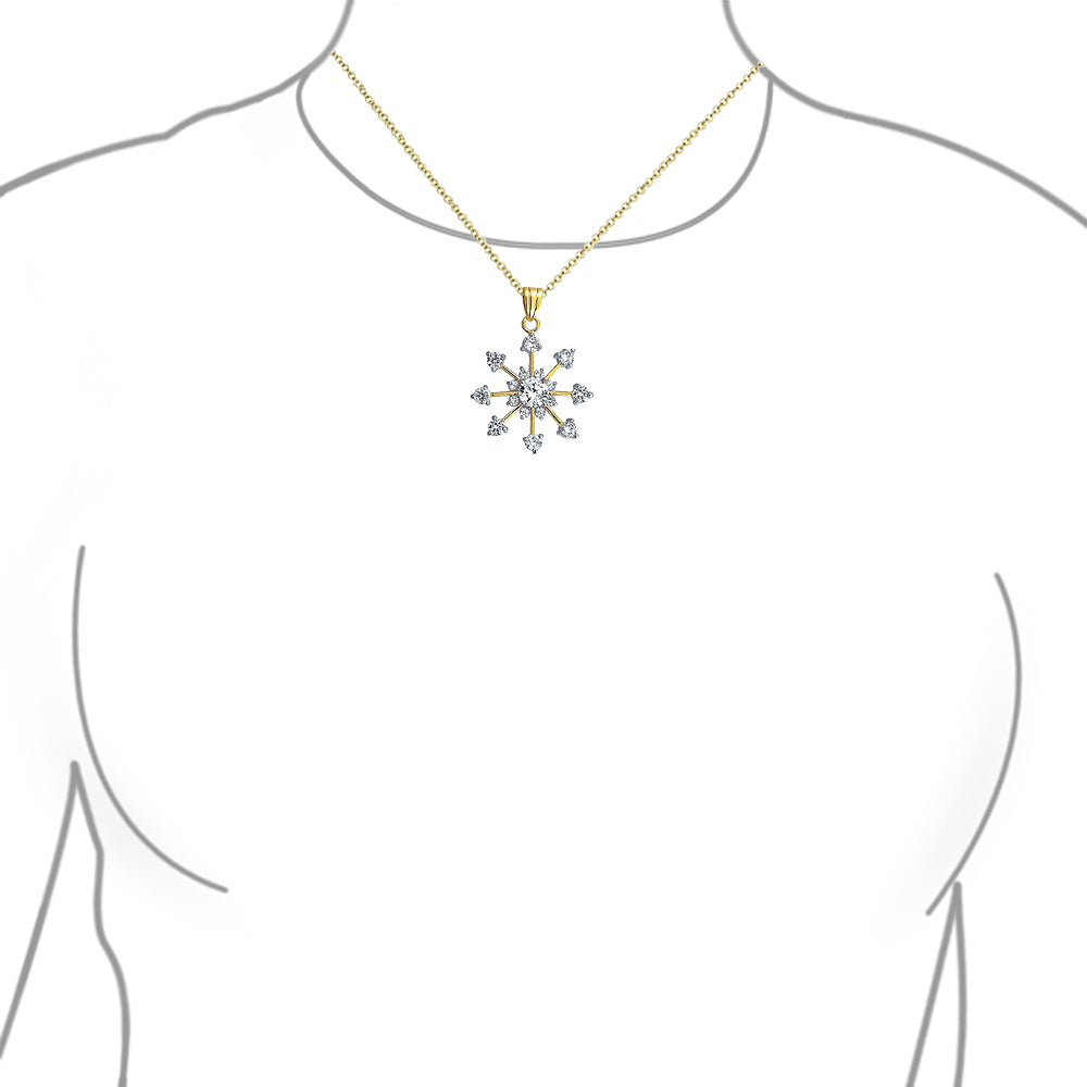 Festive Christmas CZ Snowflake Pendant Necklace for Winter Holiday Party Gold Plated