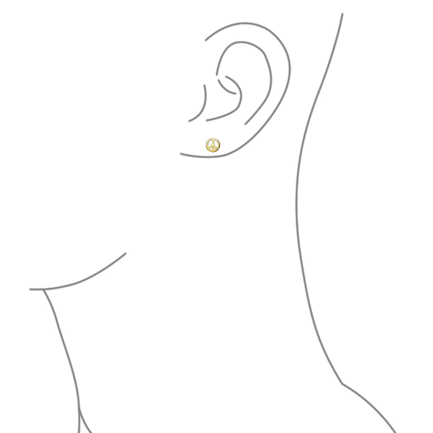 Set of 2 Dainty World Peace Sign Stud Earrings Gold Plated Sterling Silver