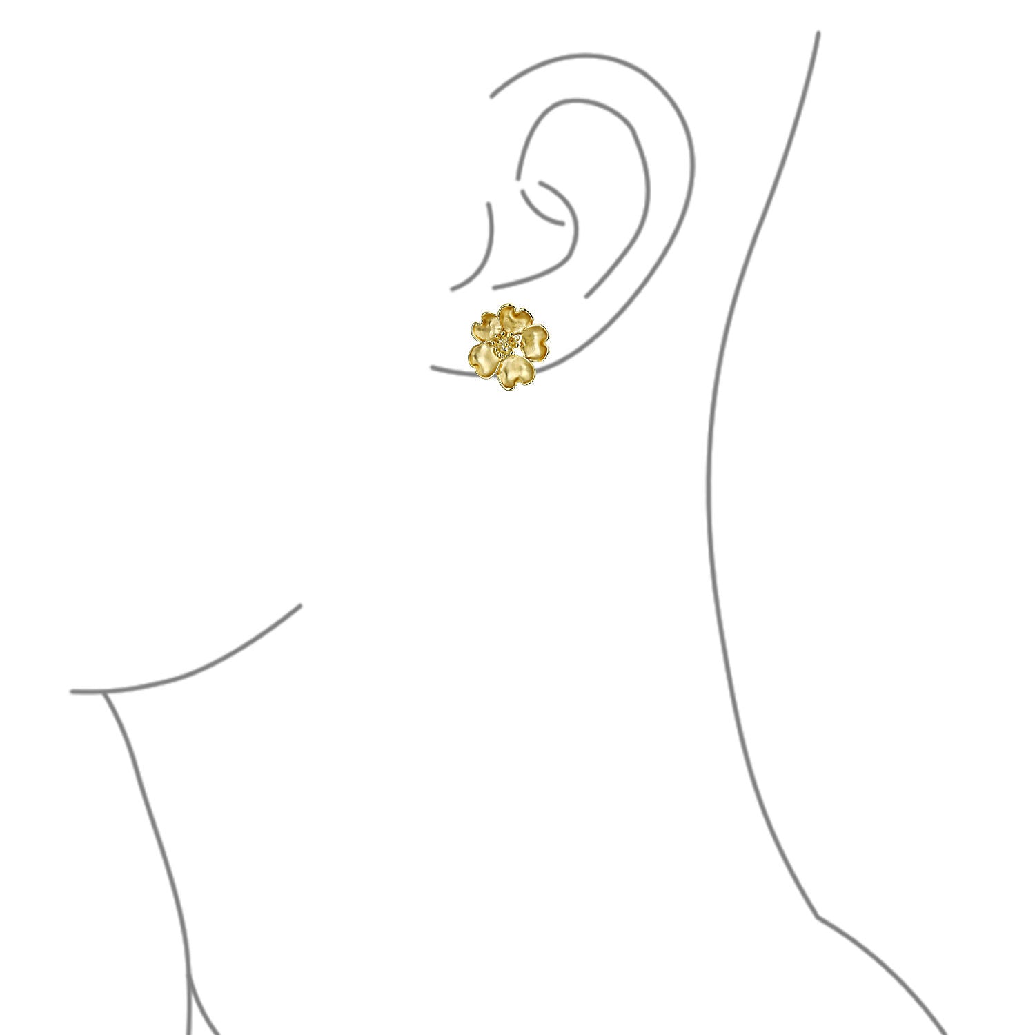 Heart Petals Flower Clip On Earrings CZ Non Pierced Ears Matte 14K Gold Plated Rhodium (Set of 2)