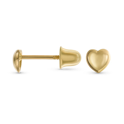 Minimalist 14K Gold Puff Heart Stud Earrings with Secure Screw Back, 5MM