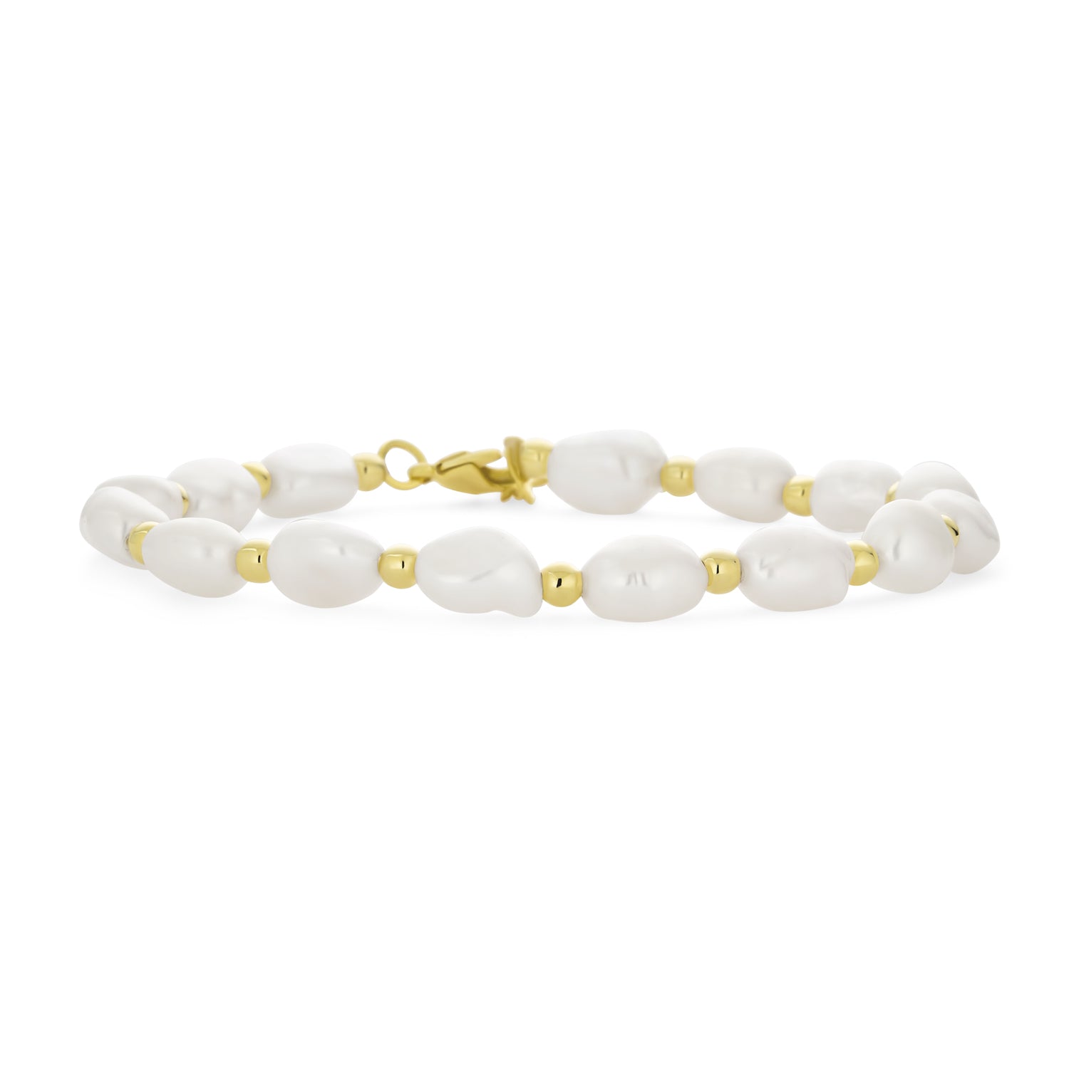 Bridal Baroque Pearl Bracelet & Teardrop Pearl Huggie Earrings Set Gold Plated