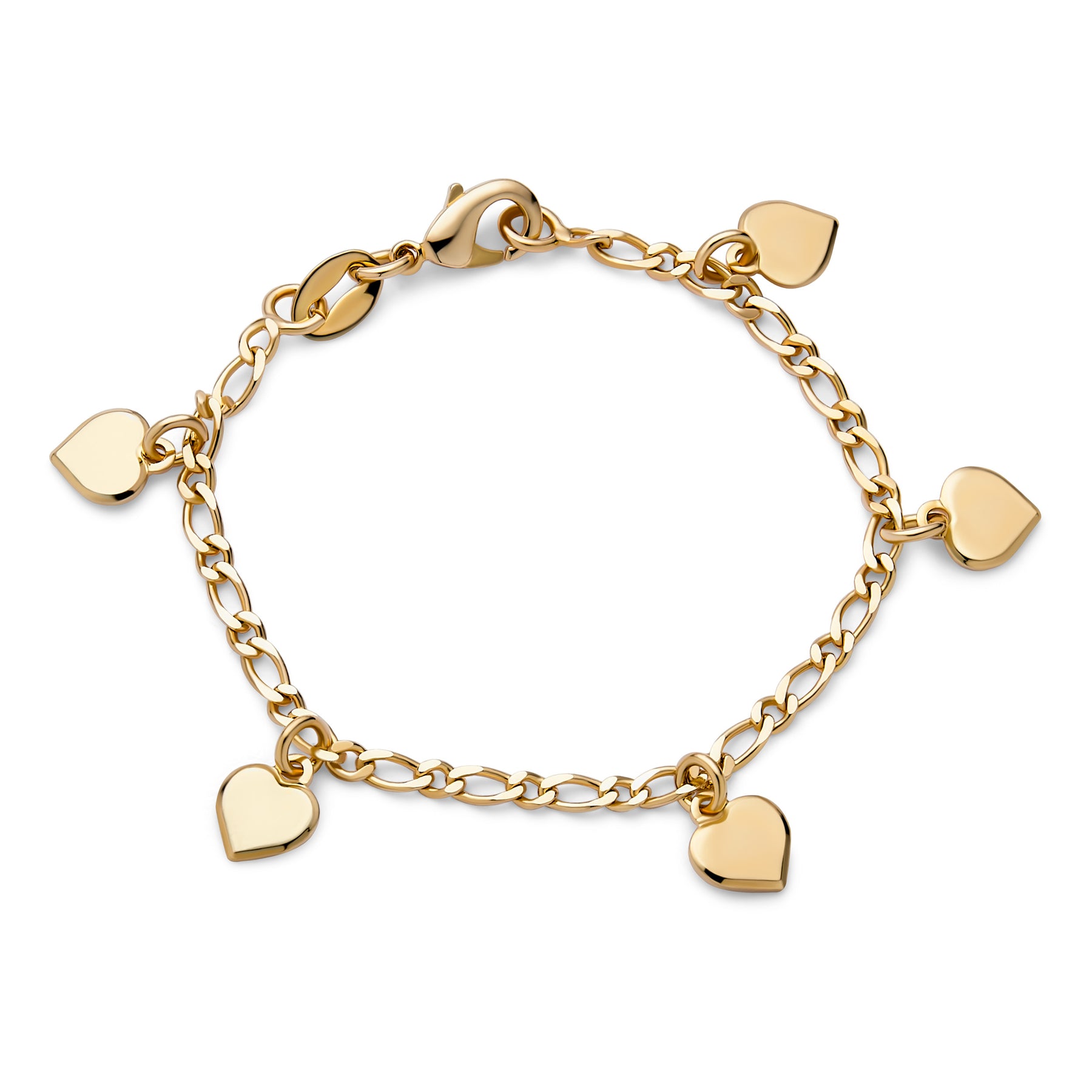 18K Gold Plated Dainty Dangling Hearts Charm Bracelet Link Chain Small Wrists Gift 5 Inch