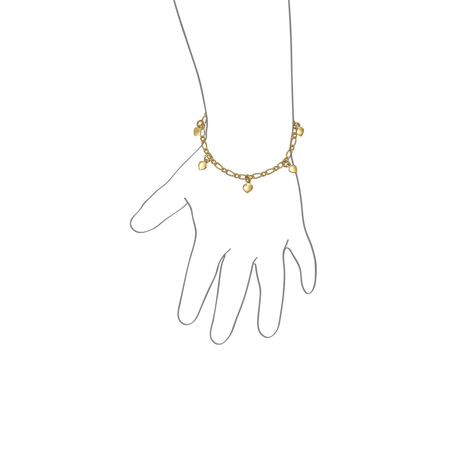 18K Gold Plated Dainty Dangling Hearts Charm Bracelet Link Chain Small Wrists Gift 5 Inch