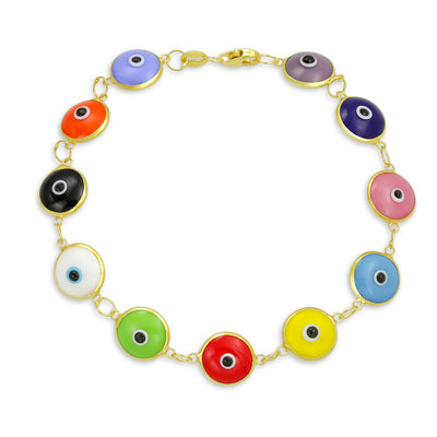 Protection Good Luck Amulet Strand Bracelet with Multicolor Evil Eye Beads 7-7.5 Inch