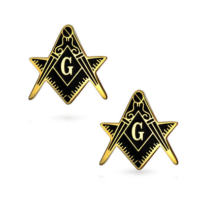 Set of 2 Freemasons Compass Symbol Shirt Cufflink Black Enamel Gold Plated