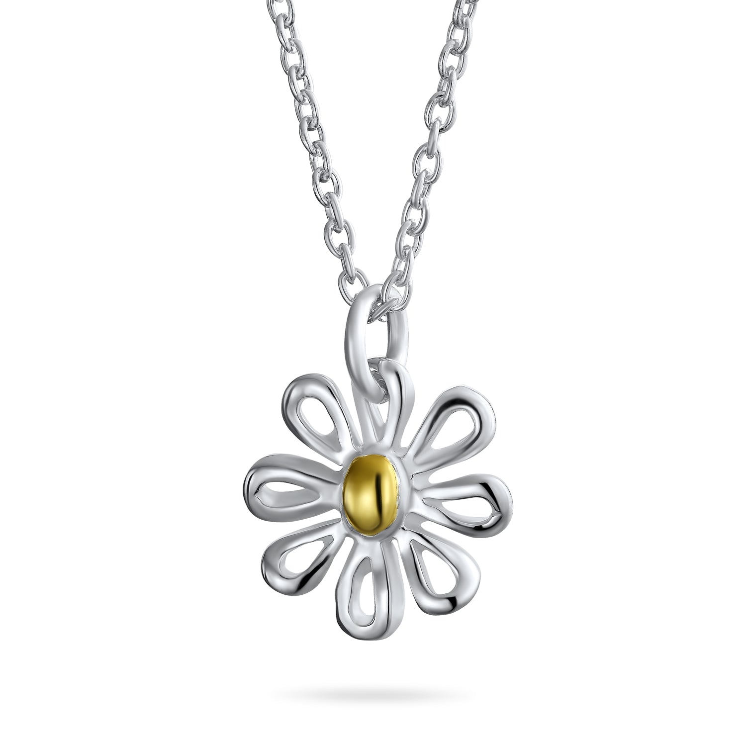 Summer Spring Time Two Tone Charm Sunflower Daisy Flower Pendant Necklace Gold Sterling Silver