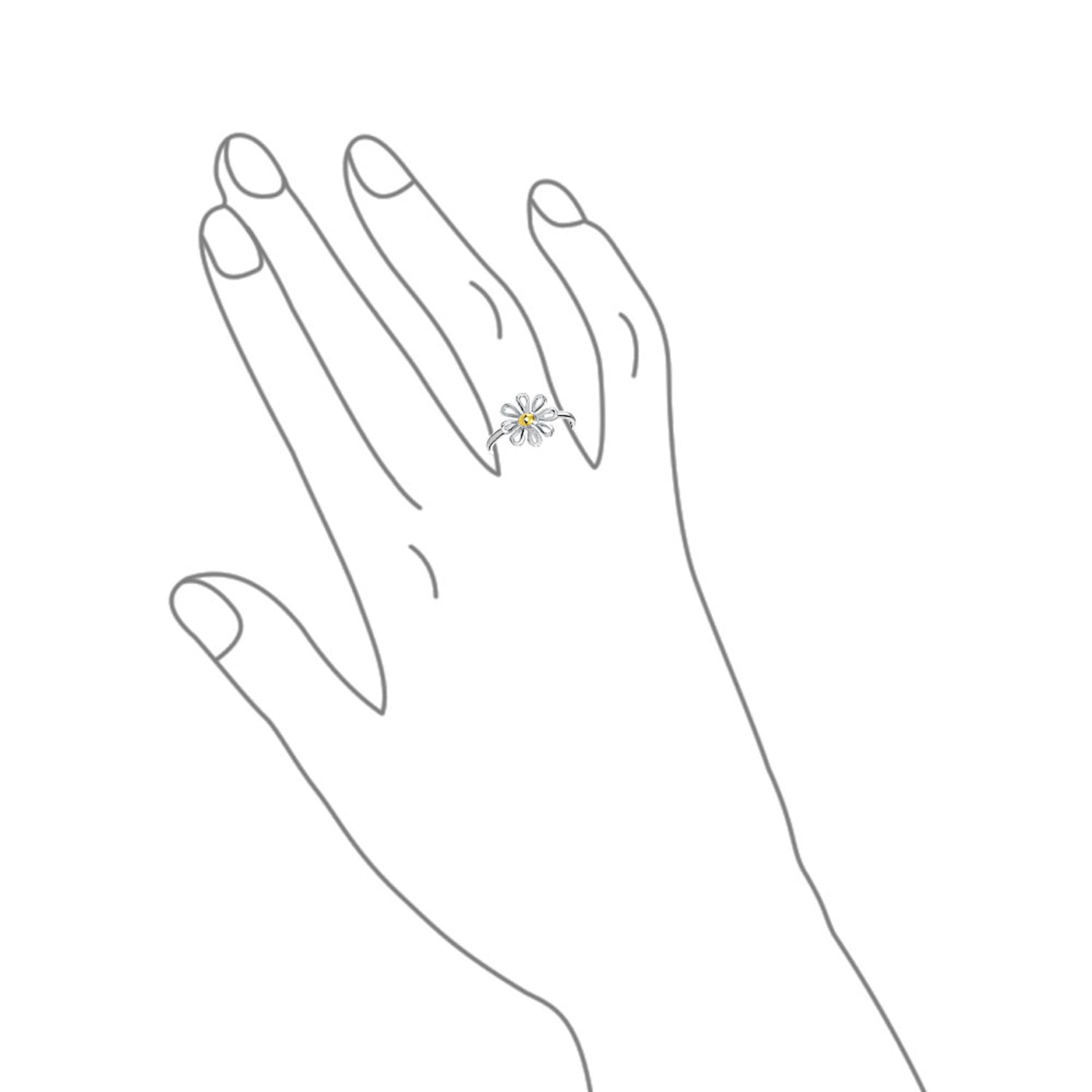 Tiny Two Tone Flower Daisy Ring Thin 1MM Band Gold Plated Sterling Silver