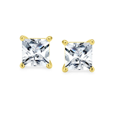 Set of 2 Square Princess CZ Stud Earrings Silver Gold Sterling Silver