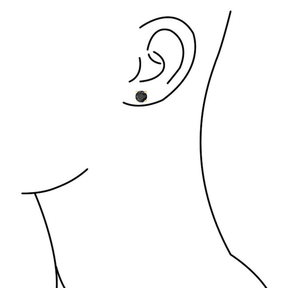 Stud Earrings Black Round Solitaire 14K Gold Sterling Silver