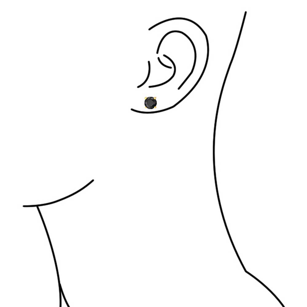 Stud Earrings Black Round Solitaire 14K Gold Sterling Silver