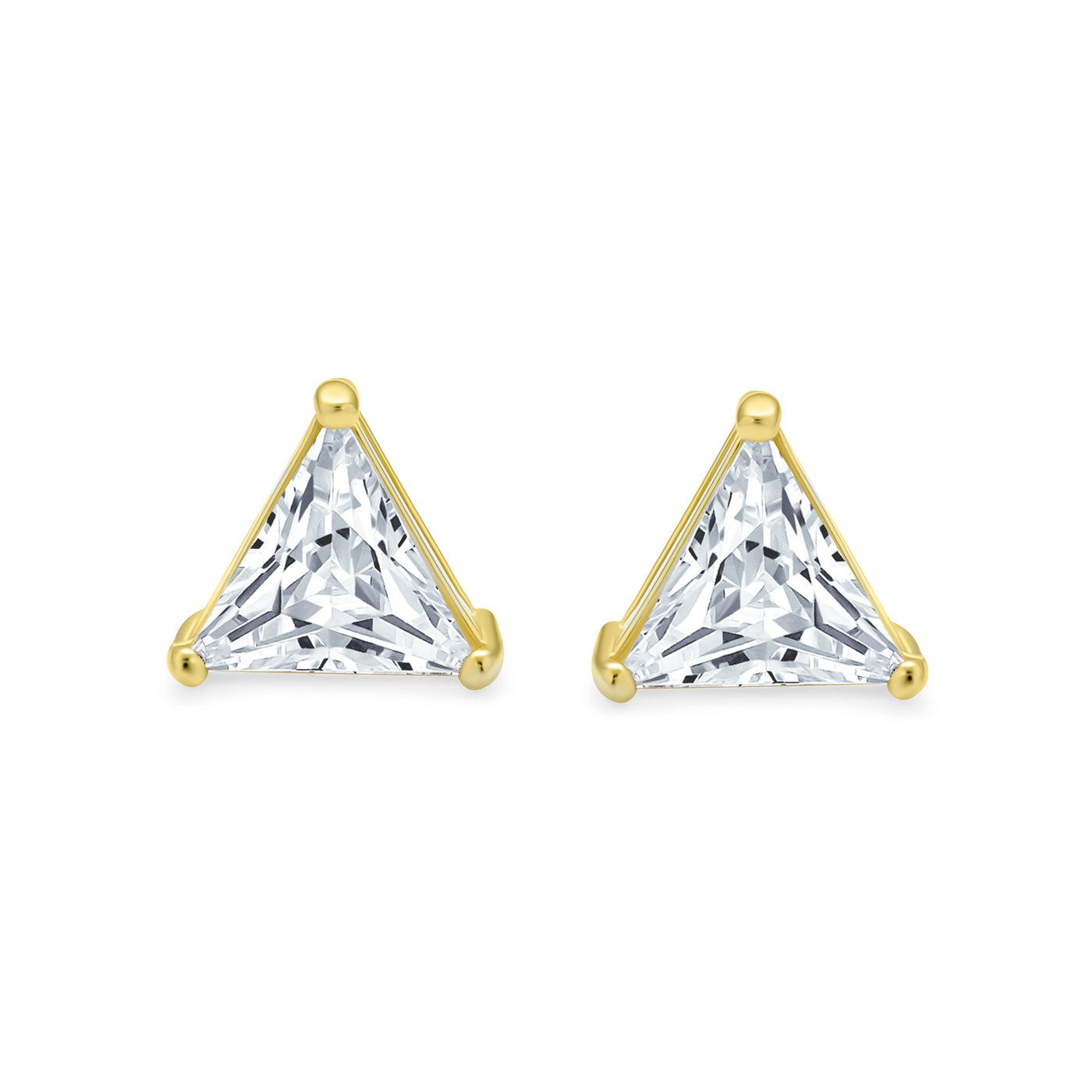Set of 2 Triangle Clear Cubic Zirconia Stud Earrings Gold Plated Sterling Silver
