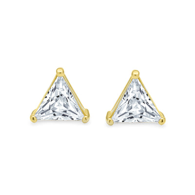 Set of 2 Triangle Clear Cubic Zirconia Stud Earrings Gold Plated Sterling Silver
