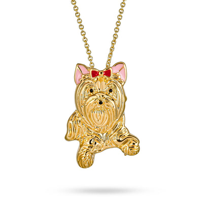 Adorable Animal Jewelry Set - Pink Bow Dog Earrings Necklace & Brooch 14K Gold Plated