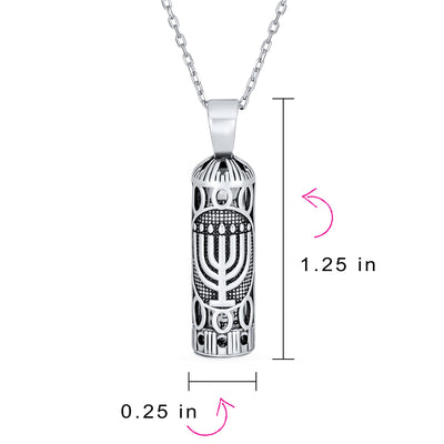 Hanukkah Magen Judaic Hamsa Hand Pendant Necklace in Sterling Silver