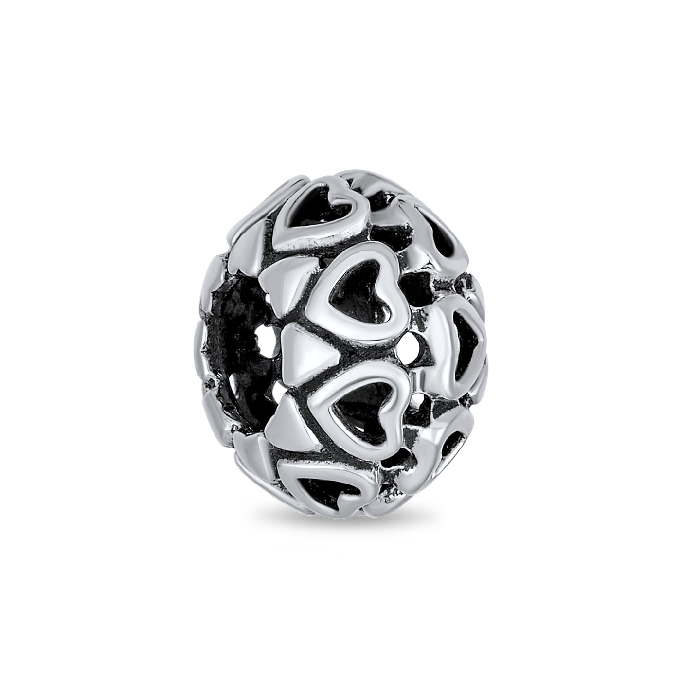 Set of 2 Latte Cup and Open Filigree Heart Charm Bead Oxidized Sterling Silver