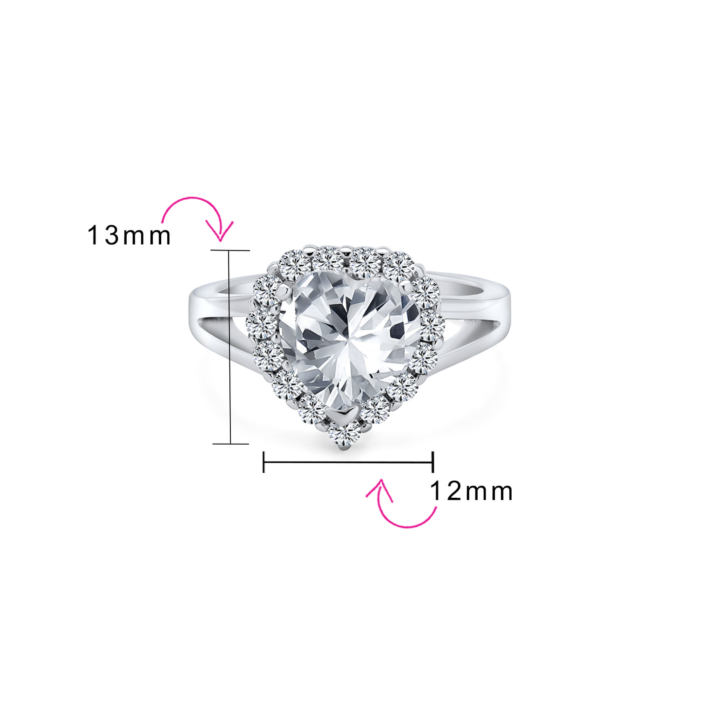 Romantic 3CT Heart Shape CZ Halo Engagement Ring in Sterling Silver Split Band