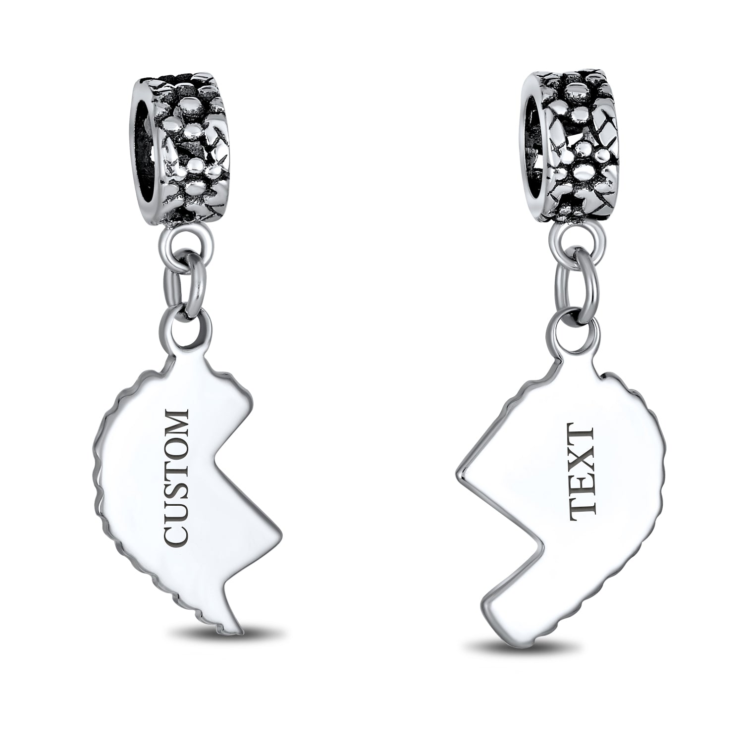 Sterling Silver Mother Daughter Puzzle 2 Piece Split Heart Sisters Bead Charm For Mom for Bracelet