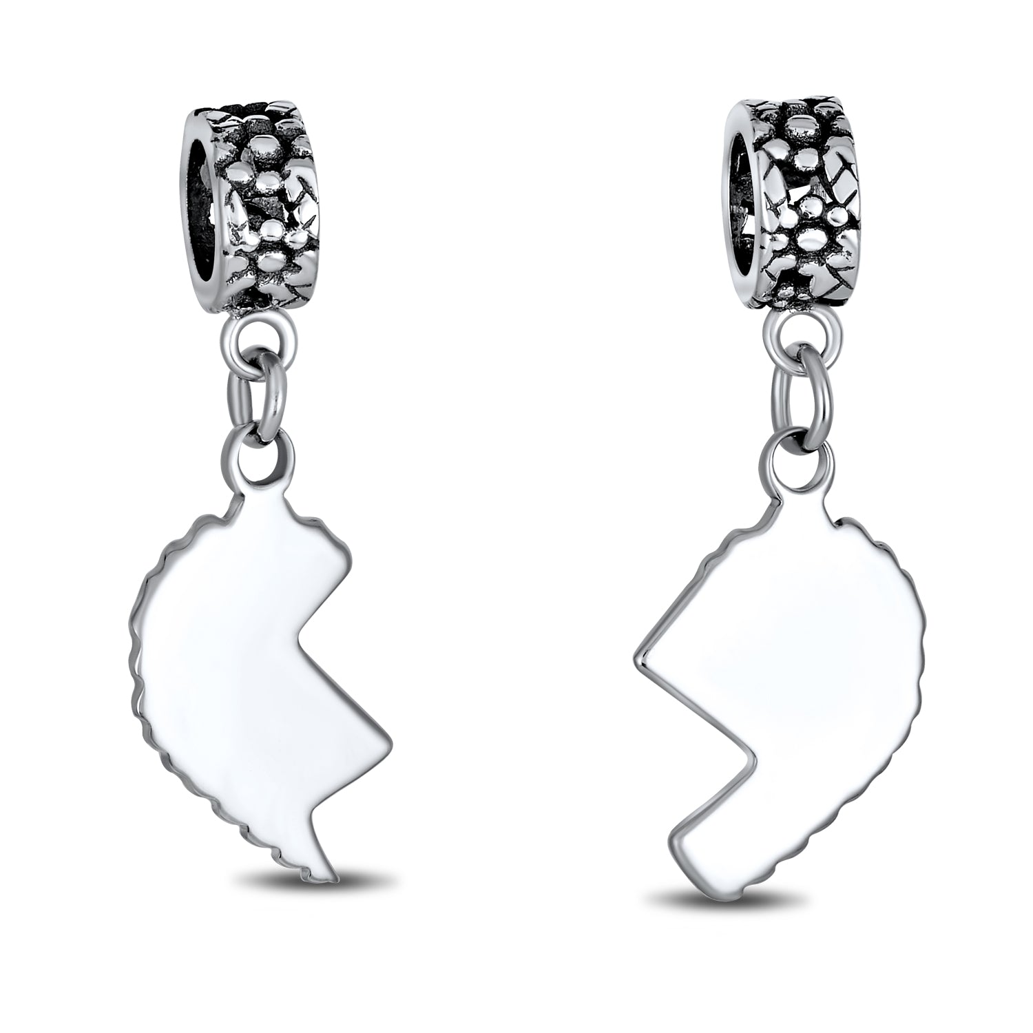 Sterling Silver Mother Daughter Puzzle 2 Piece Split Heart Sisters Bead Charm For Mom for Bracelet