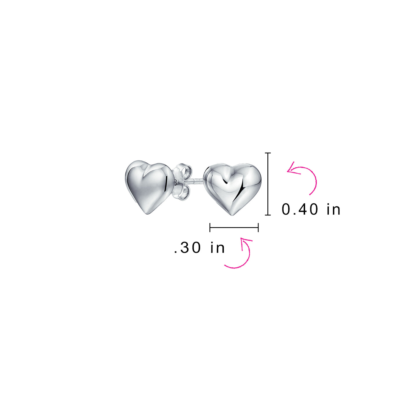 Set of 2 Double Open Heart Shaped Puffed Stud Earrings Rose Gold Plated Silver