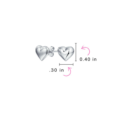 Set of 2 Double Open Heart Shaped Puffed Stud Earrings Rose Gold Plated Silver