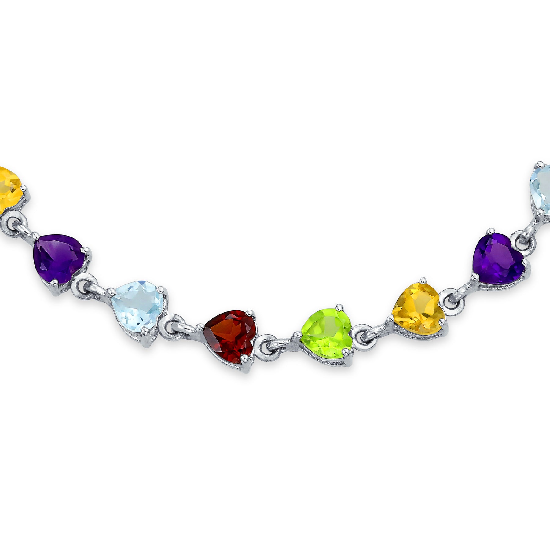 .925 Sterling Silver Natural Multi Gemstone Heart Tennis Bracelet Citrine Peridot Garnet Amethyst