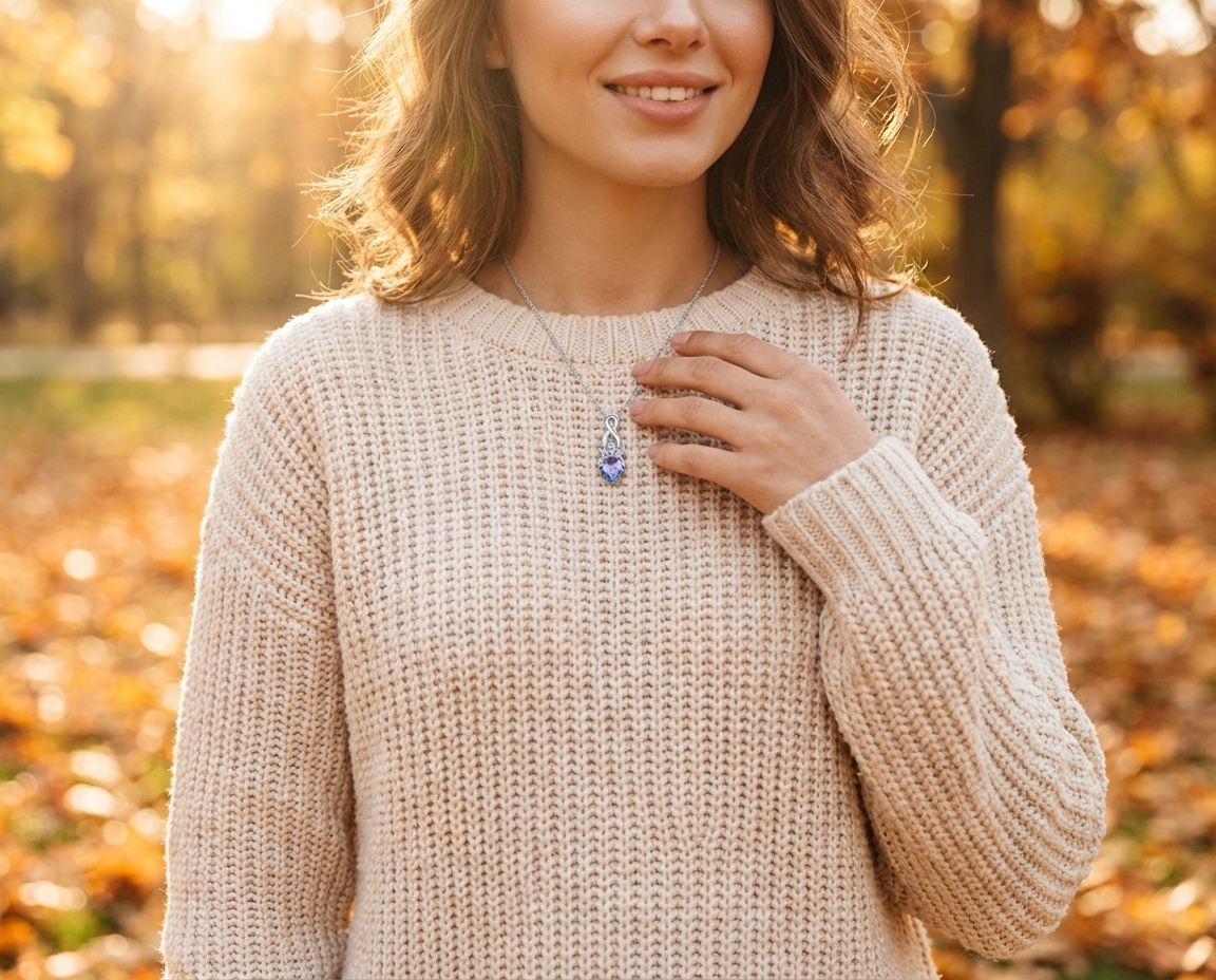 Mystic-topaz Style Blue Purple Rainbow Heart Shaped Cubic Zirconia Crown Infinity Pendant Necklace