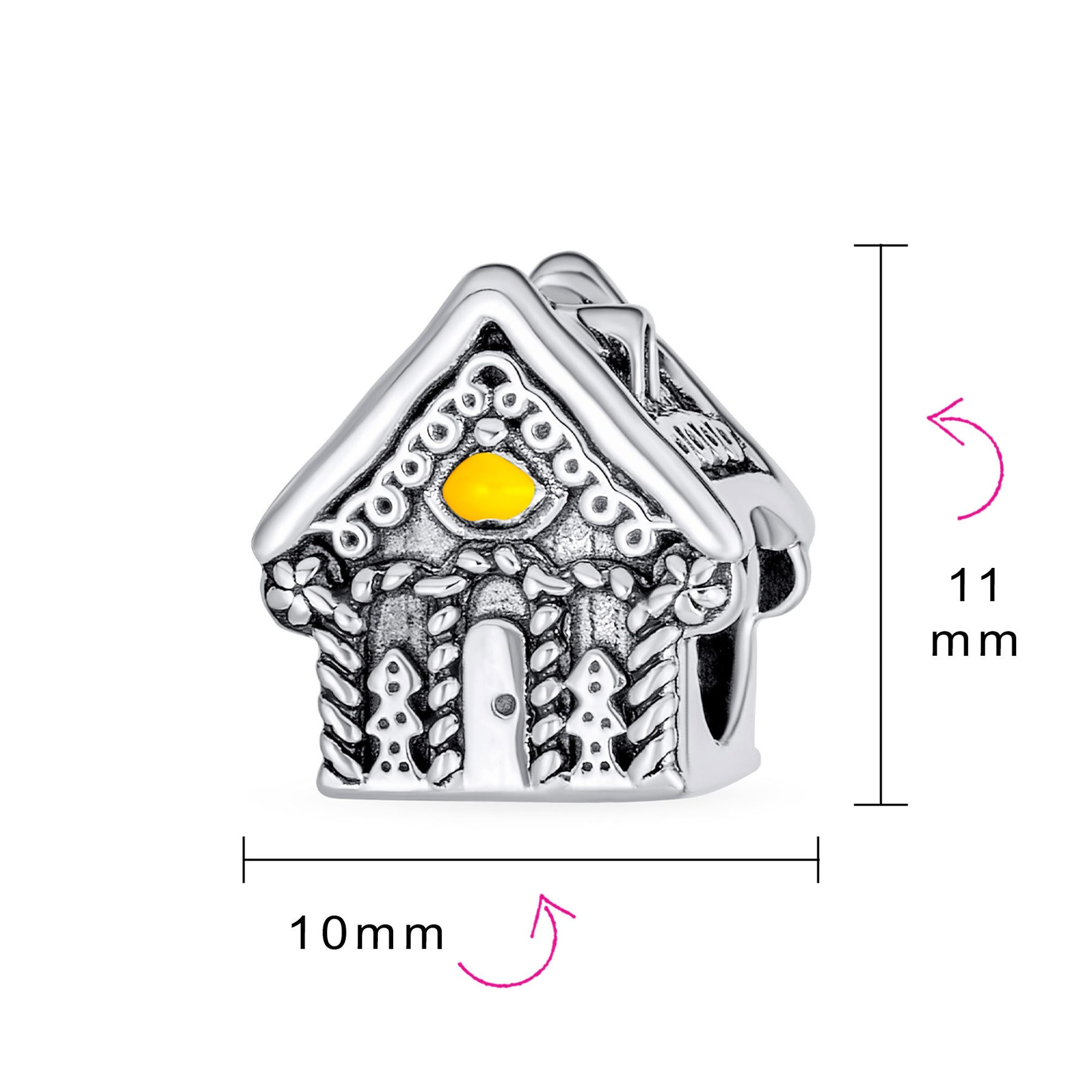 Sterling Silver Sweet Home Christmas Candy Cane Gingerbread House Charm Bead Oxidized for Bracelet
