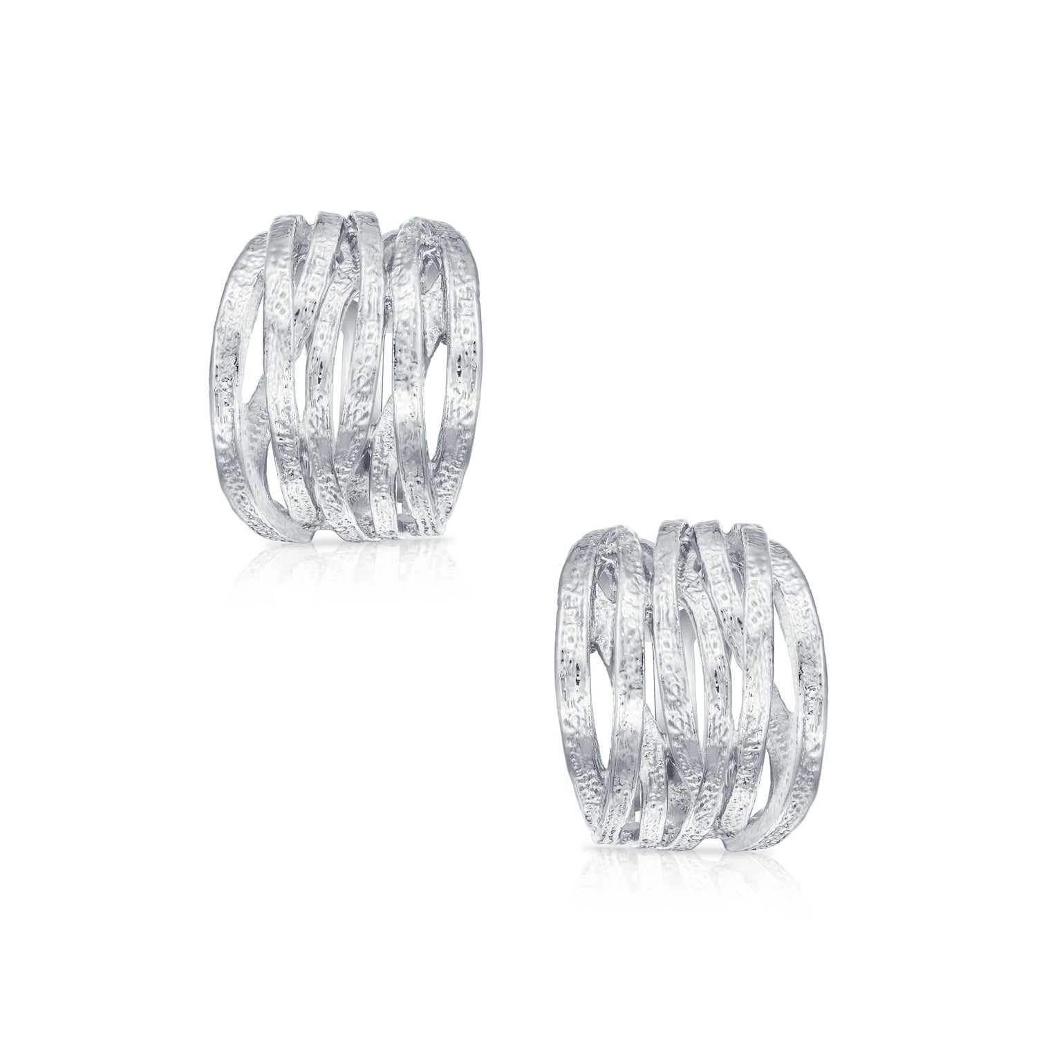 Criss Cross Basket Weave Clip On Earrings Non Pierced Ears Matte 14K Gold Plated Rhodium (Set of 2)