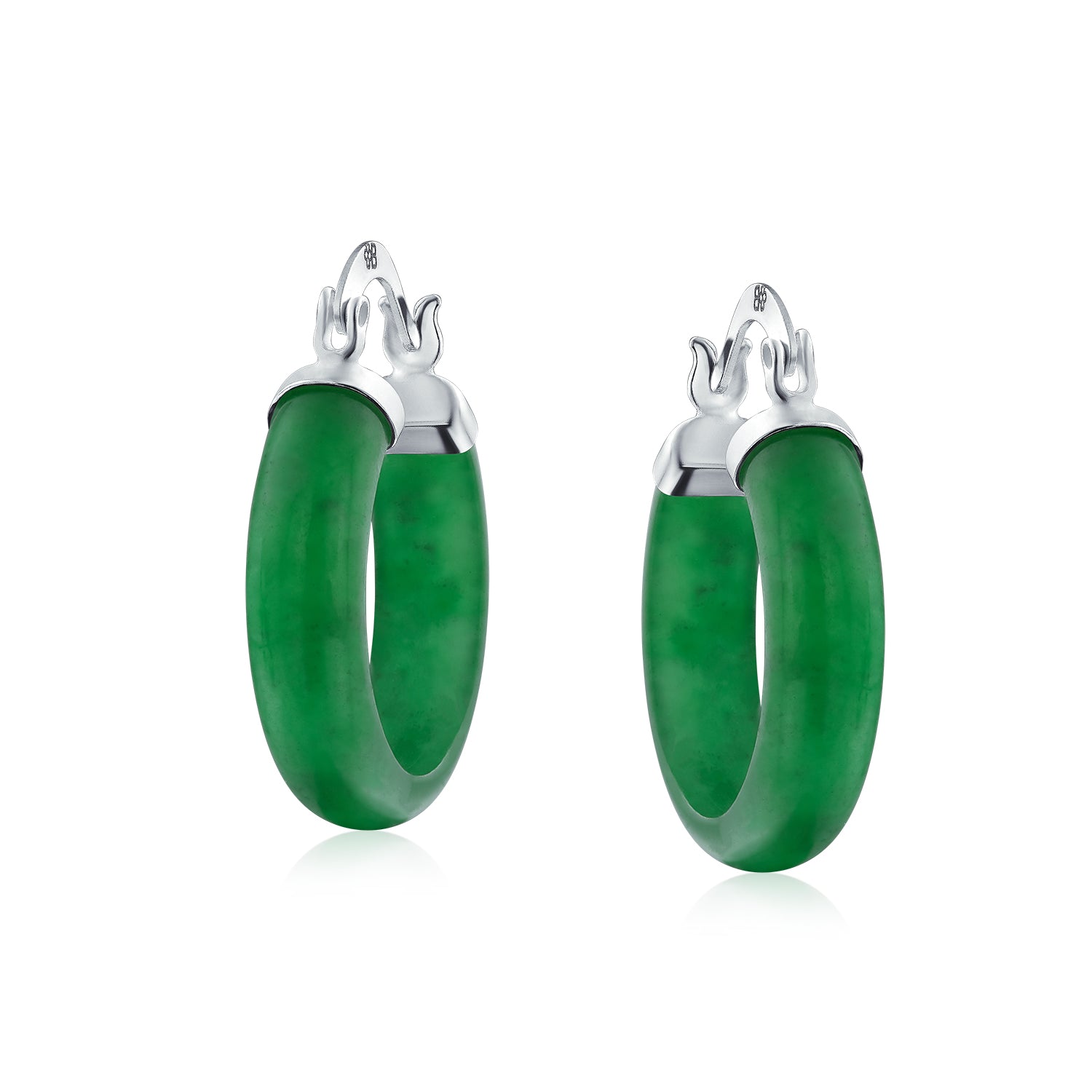 Italian Horn Pendant & Green Jade Hoop Earrings Jewelry Set Sterling Silver