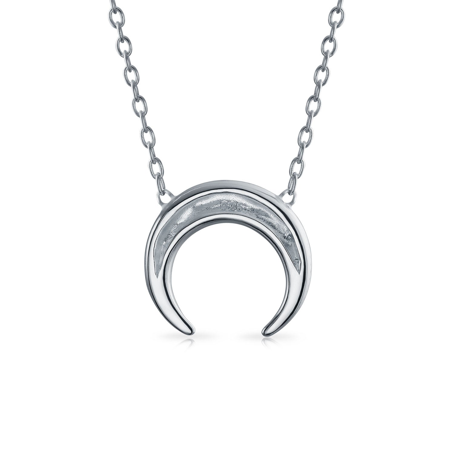 Celestial Crescent Moon Pendant Necklace Sterling Silver with Double Horn Design