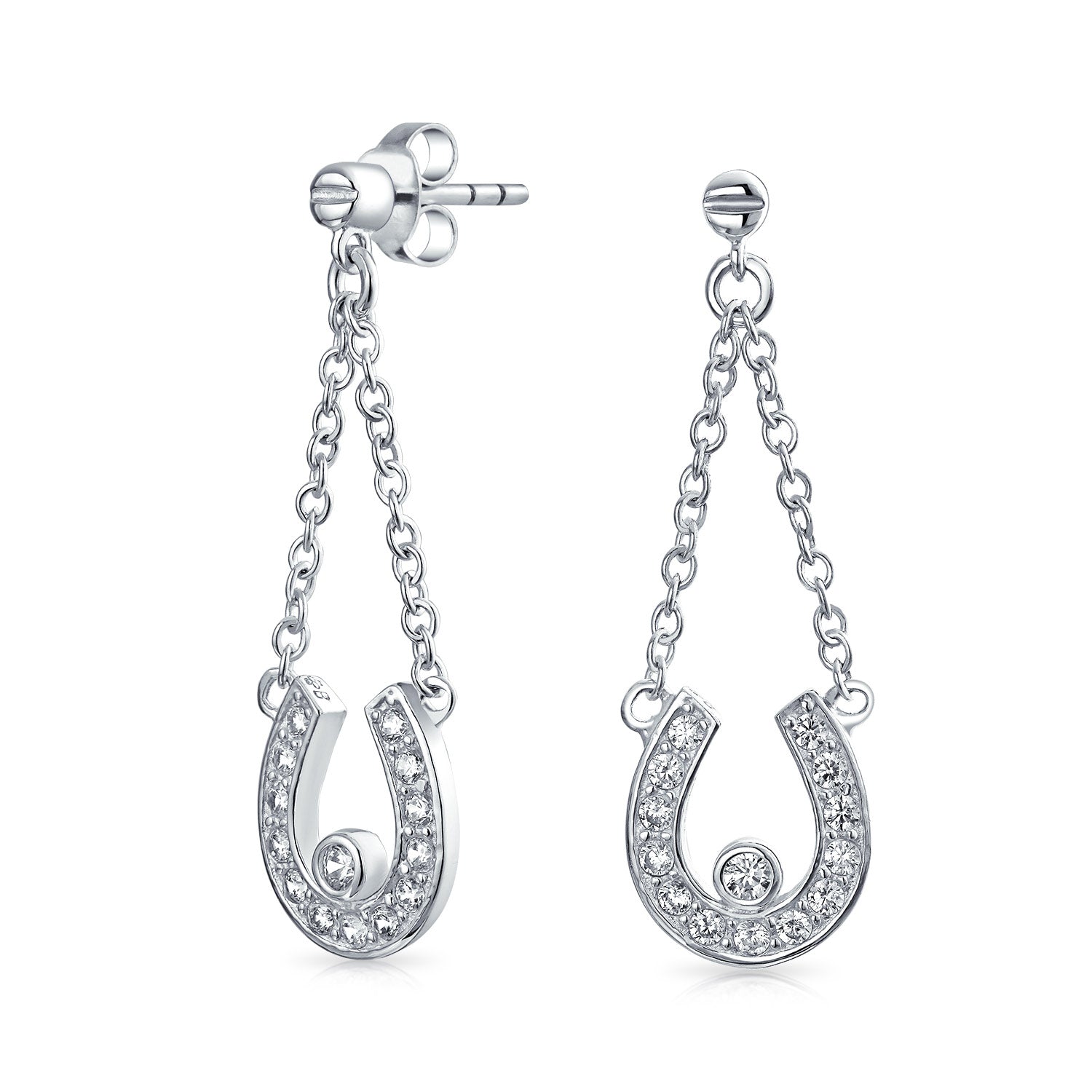 Lucky Equestrian CZ Stud Earrings with Pave Horseshoe Design, Western Jewelry