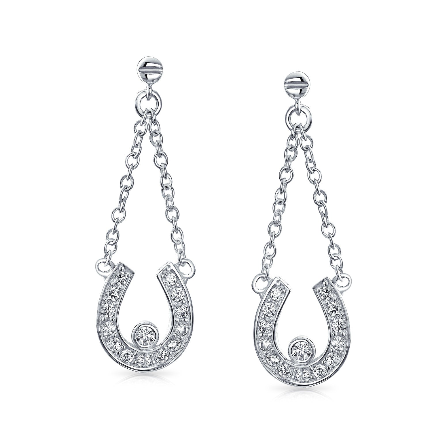 Lucky Equestrian CZ Stud Earrings with Pave Horseshoe Design, Western Jewelry